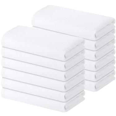 Imagem de Homaxy Toalhas de cozinha 100% algodão Waffle Weave - Pacote com 12 toalhas de prato macias e absorventes - 40,6 x 66 centímetros toalhas de mão de secagem rápida - Branco