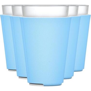 Imagem de TahoeBay Mangas de vidro em branco (pacote com 6) espuma isolante de 473 g Colapsável Beer Tapered Beverage Cup Holder Bar Isolador para Transferência Vinil HTV, Sublimação, DTF (Azul Plácido)