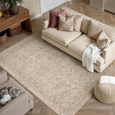 Imagem de PureCozy Tapete de área marrom lavável vintage antiderrapante pequeno escritório pilha baixa cozinha banheiro acento tapete envelhecido tapete de porta de entrada quarto sala de estar