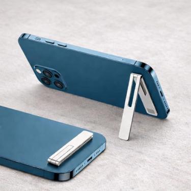 Imagem de Suporte magnético fino para celular, suporte de metal dobrável ultrafino para smartphones, ângulo de visão ajustável, suporte de telefone de bolso