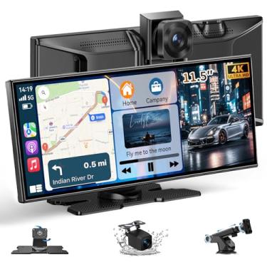 Imagem de Tela Carplay para carro, maior tela veicular sem fio de 29.2 cm e Android com câmera traseira 4K Dashcam/1080P, compatível com A-pple Carplay, Bluetooth, FM, cartão TF, controle de voz, navegação