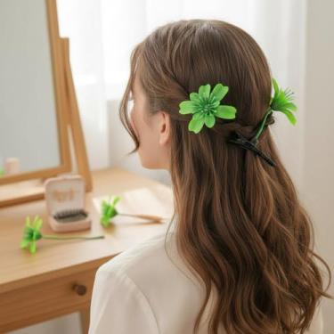 Imagem de Grampos de cabelo verdes engraçados de grama, broto de feijão, grampos de cabelo de broto de feijão, prendedor de grama prendedor de grama com folha verde, planta antena, grampos de cabelo para
