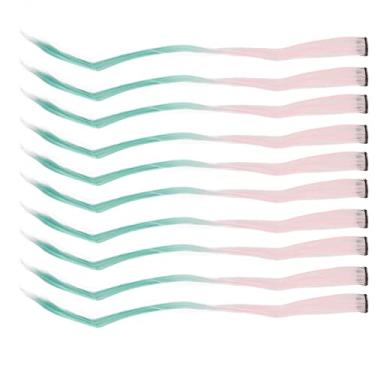 Imagem de Yinhing Extensões de Cabelo Coloridas de 10 Unidades, Grampo de Cabelo Sintético de Alta Temperatura Em Peruca Reta, Fácil de Pentear e Manter, Com Embalagem Individual (Gradiente Rosa Grama Verde)
