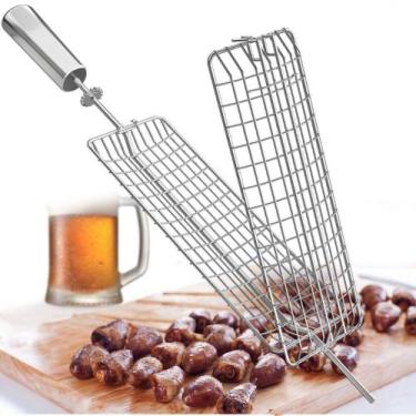 Imagem de Espeto Grelha Rotativo Giratório Inox Para Coração Carnes Miudas Churr