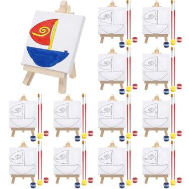 Imagem de Conjunto de 12 suprimentos para festa de aniversário, kit de pintura para festa de princesa, mini tela esticada com cavalete, tiras de tinta, pincéis de pintura para artigos de tema de aniversário