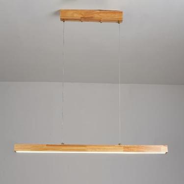 Imagem de Luminária pendente retangular de madeira com cúpulas de acrílico branco, lustres modernos de LED, luminárias de suspensão para sala de jantar, luminárias lineares ultrafinas.