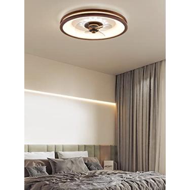 Imagem de Ventilador de teto de madeira com LED, luz e controle remoto, dimerizável, moderno, com função timer, pás invisíveis, velocidade do vento ajustável, silencioso, ideal para sala de estar, qua
