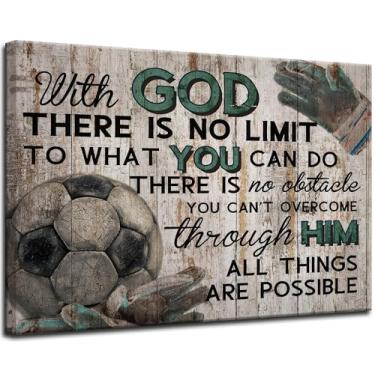 Imagem de Arte de parede em tela de esportes de futebol decoração de parede inspiradora futebol religioso pintura impressão em tela vintage meninos meninas quarto adolescente decoração casa quarto sala de estar