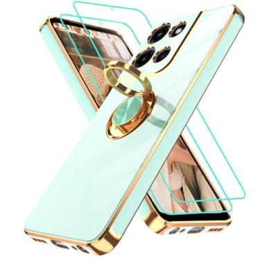 Imagem de Gritup Capa para Motorola Moto G 5G 2025: Capa para Moto G Play 5G 2025 com 2 peças protetoras de tela, suporte magnético de rotação de 360°, suporte magnético com borda dourada, capa protetora de TPU