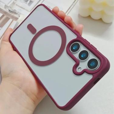 Imagem de HJZSZX Capa magnética transparente para Samsung S25Ultra com carregamento sem fio e capa fina de acrílico (para Samsung S25Ultra/vinho tinto)