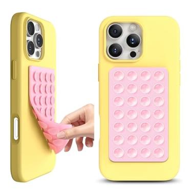 Imagem de Suporte de capa de telefone com sucção, acessório de telefone adesivo de silicone dupla face para iPhone e Android, suporte de chuveiro espelho mãos livres para selfies, vídeos Tiktok, rosa