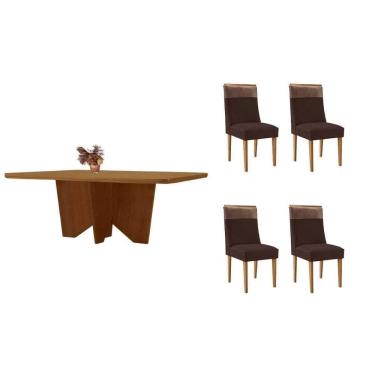 Imagem de Sala Jantar Mesa Nevada Tampo Curvo 180cm+6 Cadeiras Tilia Madeira Naturale - Capuccino/Suede Marrom - Rufato