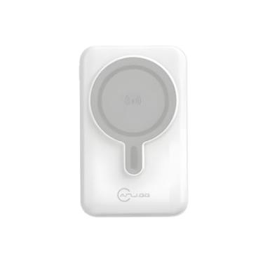Imagem de ANJ.GG Power Bank Magnético, 3 Cabos Embutidos (Type-C, Lightning, Micro USB), para Smartphones, Branco, 10000mAh, Carregamento Rápido 22.5W, Suporte Dobrável