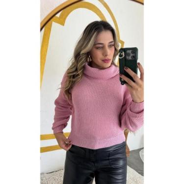 Imagem de Blusa Tricoô Manga Longa Tendência Gola Boba Fang Moda Blogueira, Rosa