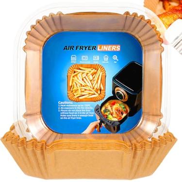 Imagem de Forros de papel para fritadeira a ar, 100 peças, papel pergaminho antiaderente descartável, adequado para cesta de fritadeira a ar de 2 a 5 litros, resistente a óleo, papel de cozimento à prova d'água