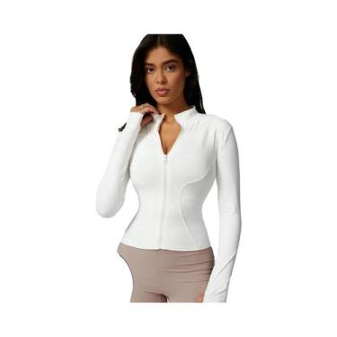 Imagem de Jaqueta Esportiva Feminina De Manga Longa Com Zíper E Gola Alta Em Cor