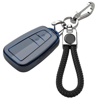 Imagem de Capa macia de tpu para chave de carro compatível com toyota prius/camry/corolla/C-HR/chr/rav4/prado 2018 acessórios de chaveiro de proteção(E-grey keyring)