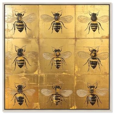 Imagem de Art Remedy Arte chinesa Bees Golden II Canvas com moldura prateada, 40,6 cm x 40,6 cm