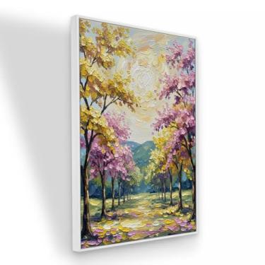 Imagem de Quadro Canvas Árvores Floridas Primavera 120x80 cm com Moldura Branca