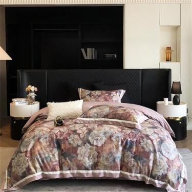 Imagem de Jogo de cama premium em algodão com estampa digital em blocos de cores, incluindo capa de edredom, lençol de cima e de baixo com elástico e fronhas (4 peças), estilo 2, tamanho King (220x240cm).