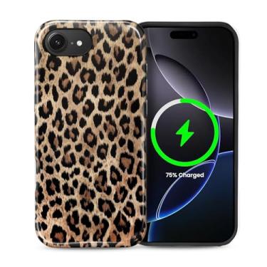 Imagem de casesok Capa para iPhone 16e, compatível com MagSafe, capa rígida de camada dupla + capa de silicone, proteção total à prova de choque, capa para iPhone 16e-estampa retrô de leopardo, guepardo