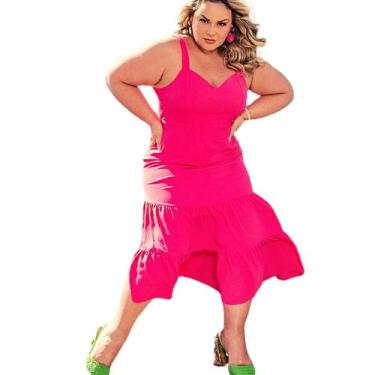 Imagem de Vestido Feminino Plus Size Midi Marias Liso De Alça Longo Tamanho 44 R