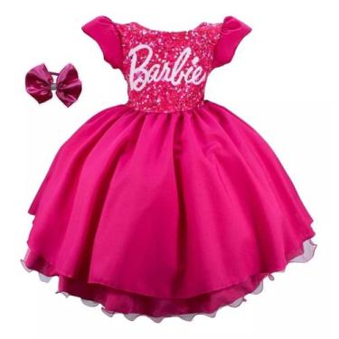 Imagem de Vestido De Festa Infantil Barbie Aniversário Luxo E Tiara - Pingo De G