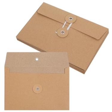 Imagem de 10 envelopes de papel marrom com fecho de cordão bolsos de projeto organizador de documentos saco de papel envelope de papel para convites de cartão postal 16,7 x 4,5 polegadas