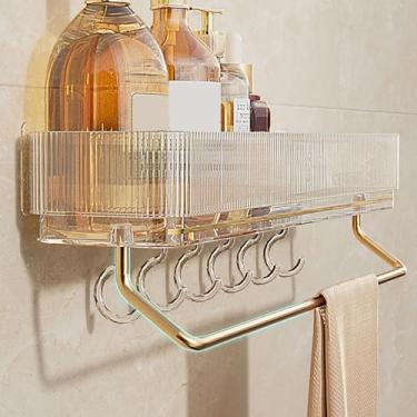 Imagem de Mingzhe Prateleira de Banheiro de Alumínio Com Suporte Carga Forte Organizador Montado na Parede para Cozinha Quarto (Tipo transparente com gancho e barra toalha)