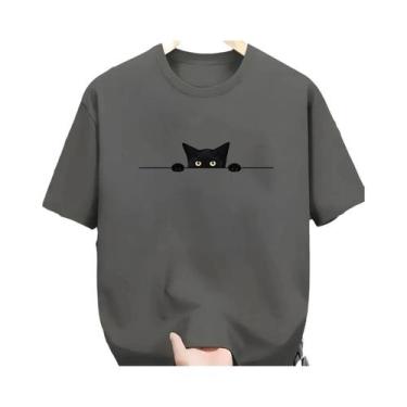 Imagem de Camiseta Casual Masculina De Verão Em Algodão Com Estampa De Gato, Gol