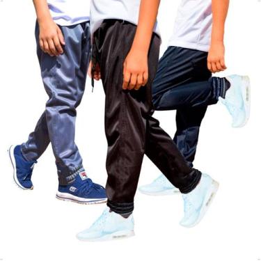 Imagem de KIT 3 Calças Jogger Helanca Infantil Agasalho Flanelado Inverno Bolso 