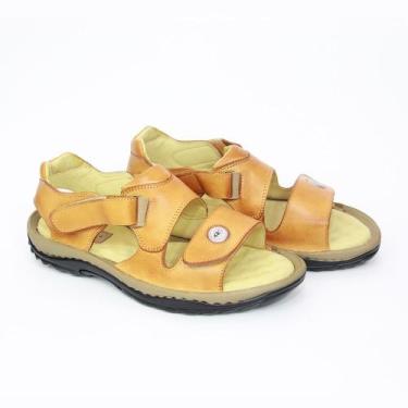 Imagem de Sandália masculina ortopédica antistress couro bege casualstock - Cla 