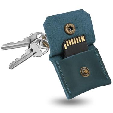 Imagem de Jack&Chris Chaveiro de couro genuíno com suporte para cartão SD, antichoque, antipoeira, acessórios de câmera portátil para cartões SD CF CFexpress Micro SD Nano SIM e Micro SIM, azul