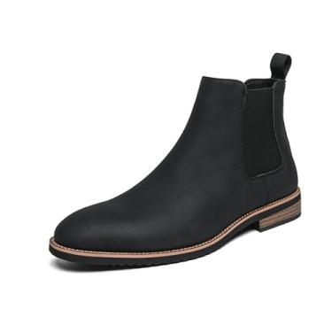 Imagem de Botas masculinas clássicas Chelsea, leves, casuais, cano baixo, bico redondo, couro sintético, Preto, 8
