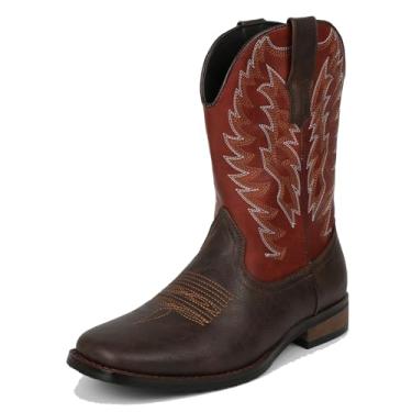 Imagem de Botas masculinas caubói pretas estilo faroeste, bico quadrado, salto grosso, durável, retrô, cano médio, bico quadrado, clássico, bordado, cavaleiro, Borgonha, 42 BR