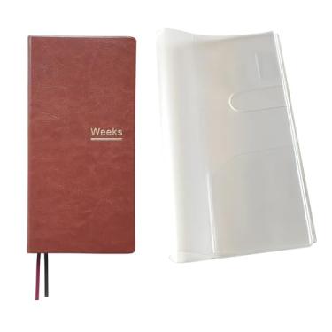 Imagem de Agenda semanal A6 sem data, tamanho portátil, organizador de compromisso, couro de poliuretano, caderno de bolso (marrom com capa)