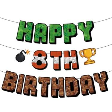 Imagem de SAVITA Banner Aniversário Pixelado, Pré-Montado Decoração Aniversário com Tema de Jogos Decoração de Parede para Pendurar para Crianças Meninos Festa em Casa Cenário Fotos (8º)