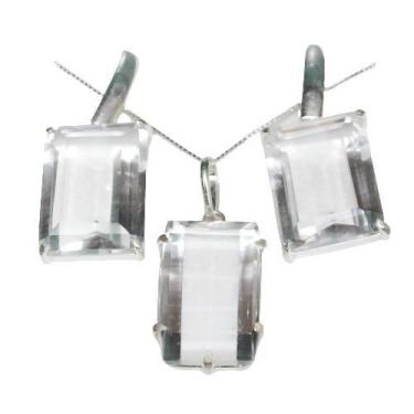 Imagem de Nlux Conjunto Colar E Brinco Gema Cristal Facetado Prata 950