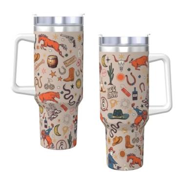 Imagem de YWTGEYEY Copo Western Cow Boy Gifts Tumbler de aço inoxidável 1,134 g com tampa e canudo, caneca de porta-malas isolada, presentes engraçados para mulheres e homens