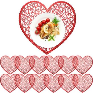 Imagem de Yungyan 12 conjuntos de jogo americano de coração de Dia dos Namorados 38 cm vinil prensado metálico tapetes românticos para decoração de mesa para casais, jantares de casamento, festa de aniversário