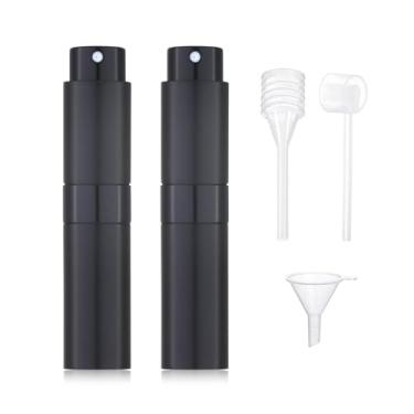 Imagem de Atomizador de perfume de alumínio (pacote com 2, 8 ml) – Frasco de spray de viagem recarregável, dispensador de colônia portátil à prova de vazamento para bolsa e em movimento (preto)