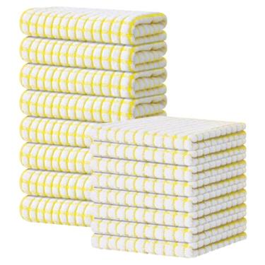 Imagem de Kitinjoy Conjunto de toalhas de cozinha e panos de prato de algodão, 16 x 25 polegadas e 30 x 30 cm a granel, toalhas de mão super macias e absorventes para secagem de cozinha, amarelo