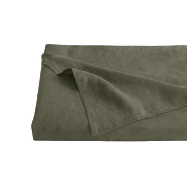 Imagem de S VICTORY SYMBOL Lençol de cima 100% linho orgânico, 1 peça de lençol king de linho francês lavado com pedra, respirável, lençol de cama macio (274 x 259 cm, azeitona queimada)