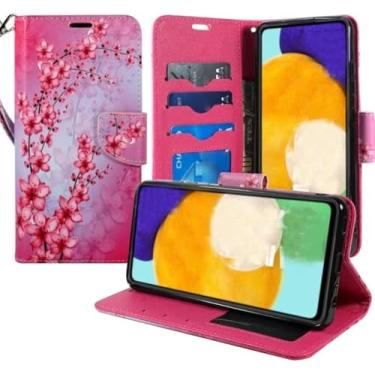 Imagem de Zase Capa protetora para celular Motorola Moto G 5G (2025/2026) Moto G Play (2026) [bloqueio RFID] Bolsa de couro PU fecho magnético com compartimento para cartão alça de pulso (flor de cerejeira rosa