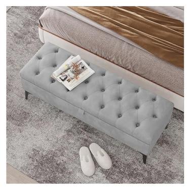 Imagem de KEG801302 Banco de armazenamento moderno banco de entrada moderno banco de extremidade da cama banco otomano estofado de veludo para quarto de pé da cama banco tufado banco de apoio para os pés