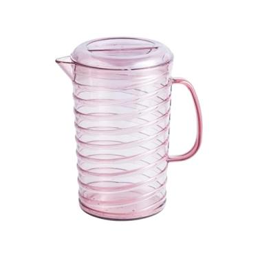 Imagem de Jarro de água de plástico de 2 L, jarro de água para uso doméstico, com tampas, jarra de chá gelado para café, suco, limonada e garrafa de água com leite (rosa)