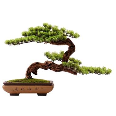 Imagem de Plantas falsas, plantas artificiais, árvore de bonsai, madeira interna, pinheiro, bonsai zen, decorativo com vasos de cerâmica, decoração de corredor de sala de estar