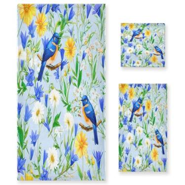 Imagem de xigua Bluebirds Conjunto de toalhas de banheiro absorventes macias 3 peças toalha de banho toalha de mão toalhas decorativas para banheiro, academia, hotel, praia, piscina