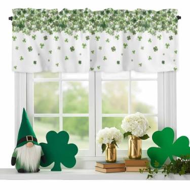 Imagem de Sanefas de Dia de São Patrício para janelas, cartola verde trevo da sorte com bolso para varão, saia de cozinha, cortinas curtas retrô para janela pequena para café, sala de estar, banheiro, 137 cm x