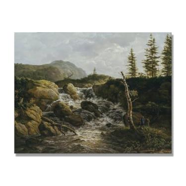 Imagem de NHLDZYH J.C. Dahl Reprodução de arte famosa, arte em tela de paisagem romântica nórdica, decoração de parede elegante para sala de estar e escritório (cachoeira da montanha). 60 x 80 cm - 23,7 x 31,5